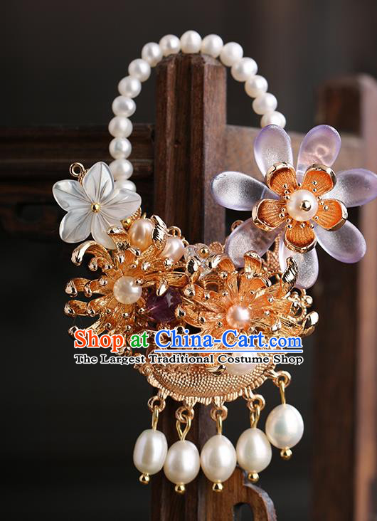 Chinese Handmade Classical Chrysanthemum Accessories Ancient Hanfu Ming Dynasty Princess Pearls Brooch