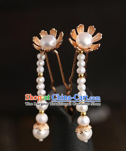 Chinese Classical Palace Little Hair Sticks Handmade Hanfu Hair Accessories Ancient Ming Dynasty Princess Pearls Tassel Hairpins