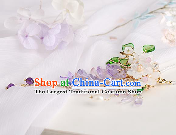 Chinese Handmade Classical Wisteria Accessories Ancient Hanfu Ming Dynasty Princess Beads Tassel Brooch