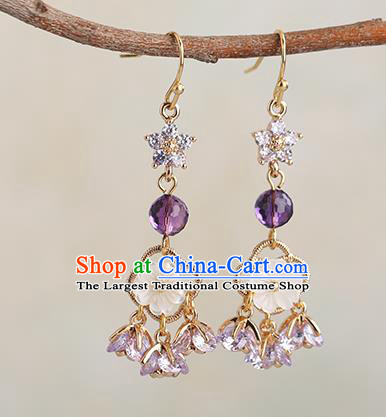 Chinese Handmade Purple Crystal Earrings Classical Ear Accessories Hanfu Ming Dynasty Princess Eardrop