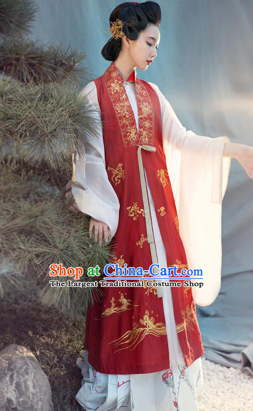 Chinese Ming Dynasty Noble Female Historical Costumes Traditional Ancient Royal Countess Red Vest Blouse and Skirt Hanfu Apparels for Women