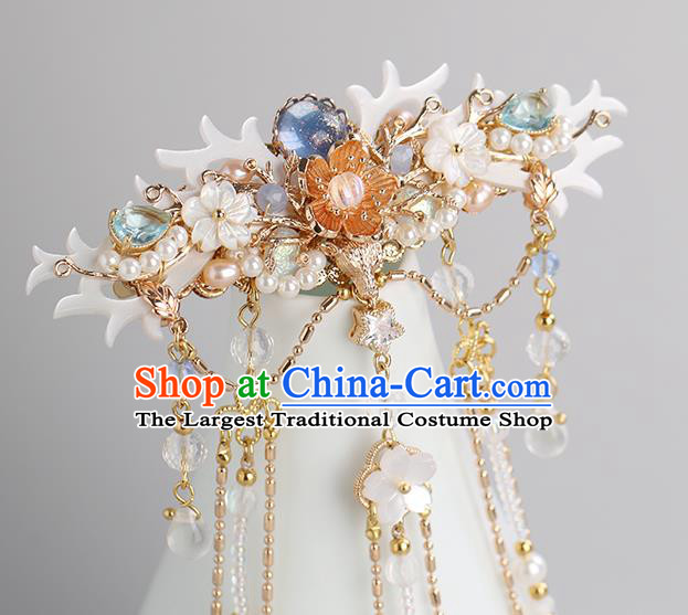 Chinese Classical Palace Golden Tassel Hair Crown Handmade Hanfu Hair Accessories Ancient Ming Dynasty Princess Hairpins