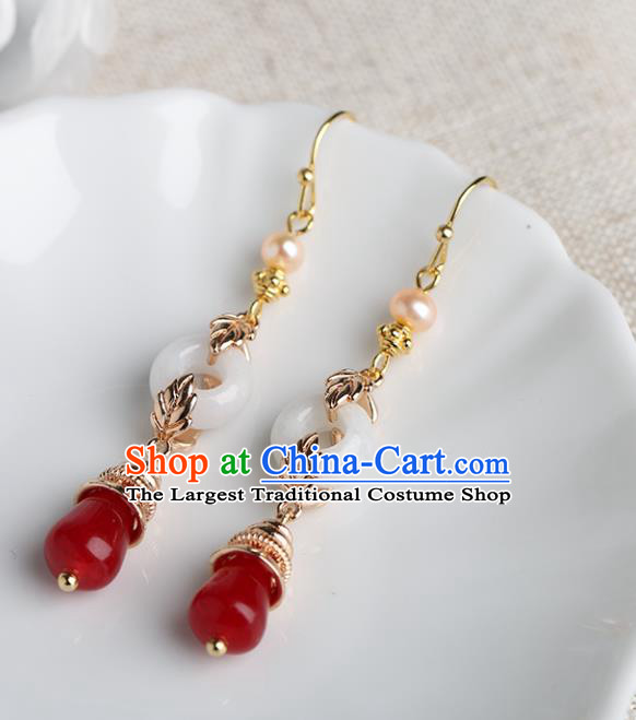 Chinese Handmade Agate Earrings Classical Ear Accessories Hanfu Ming Dynasty Princess Pearls Eardrop