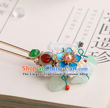 Chinese Classical Palace Jade Hair Stick Handmade Hanfu Hair Accessories Ancient Ming Dynasty Princess Blueing Plum Hairpins