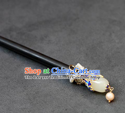 Chinese Classical Palace Jade Hair Stick Handmade Hanfu Hair Accessories Ancient Ming Dynasty Empress Ebony Hairpins