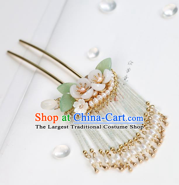 Chinese Classical Palace Pearls Tassel Hair Stick Handmade Hanfu Hair Accessories Ancient Ming Dynasty Empress Plum Blossom Hairpins