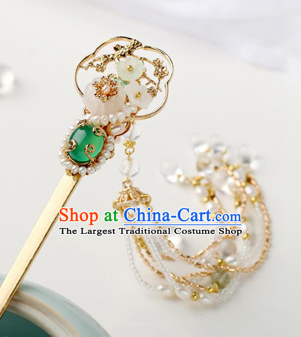 Chinese Classical Palace Golden Hair Stick Handmade Hanfu Hair Accessories Ancient Ming Dynasty Empress Beads Tassel Hairpins