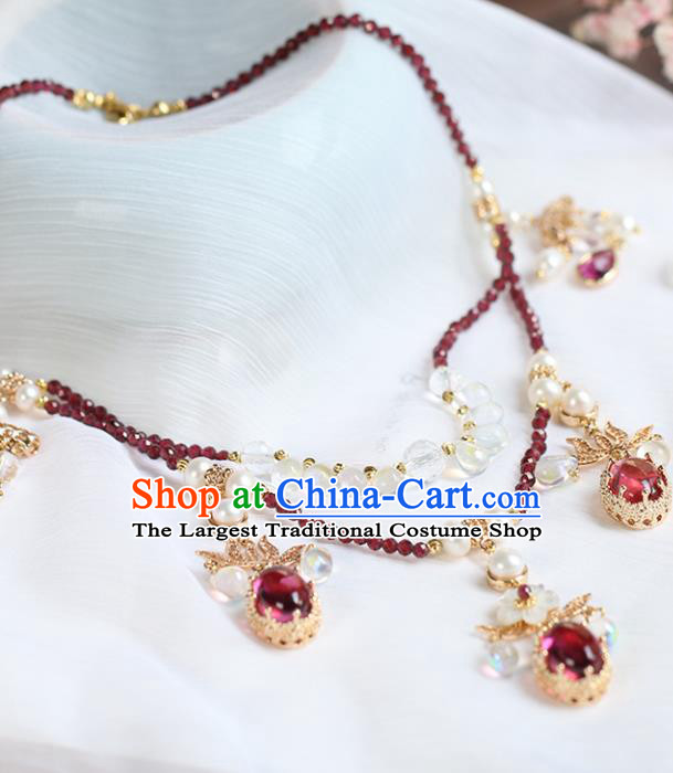 Chinese Handmade Garnet Necklet Classical Jewelry Accessories Ancient Ming Dynasty Princess Hanfu Necklace for Women