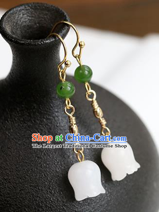 Chinese Handmade Jade Convallaria Earrings Classical Ear Accessories Hanfu Qing Dynasty Princess Eardrop