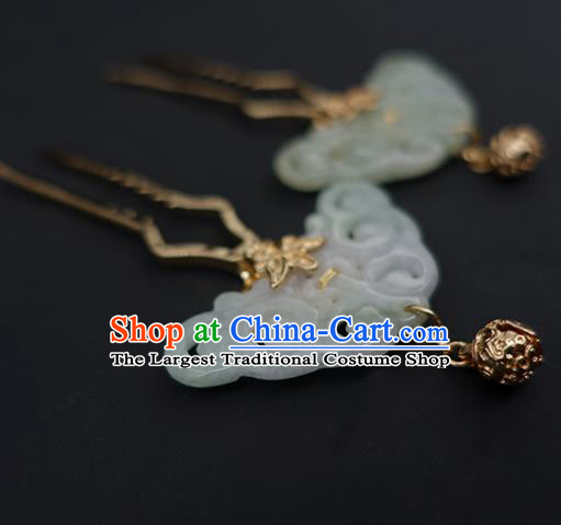 Chinese Classical Palace Golden Bell Hair Sticks Handmade Hanfu Hair Accessories Ancient Song Dynasty Empress Jade Hairpins