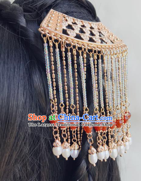 Chinese Classical Palace Pearls Tassel Hair Sticks Handmade Hanfu Hair Accessories Ancient Tang Dynasty Empress Golden Hairpins