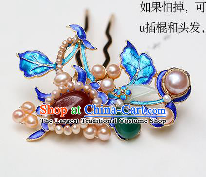 Chinese Classical Palace Pearls Dragonfly Hair Stick Handmade Hanfu Hair Accessories Ancient Ming Dynasty Empress Gems Jade Hairpins