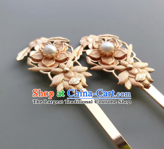 Chinese Classical Palace Hair Sticks Handmade Hanfu Hair Accessories Ancient Ming Dynasty Empress Golden Lotus Hairpins