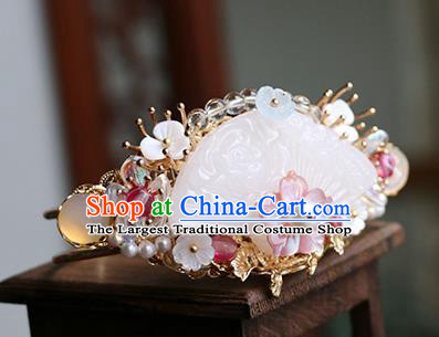 Chinese Classical Palace Jade Hair Comb Handmade Hanfu Hair Accessories Ancient Tang Dynasty Princess Hairpins Golden Hair Crown