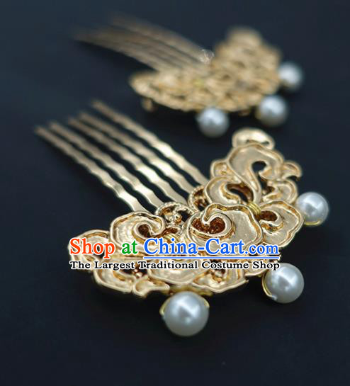 Chinese Classical Golden Cloud Hair Combs Handmade Hanfu Hair Accessories Ancient Tang Dynasty Empress Hairpins