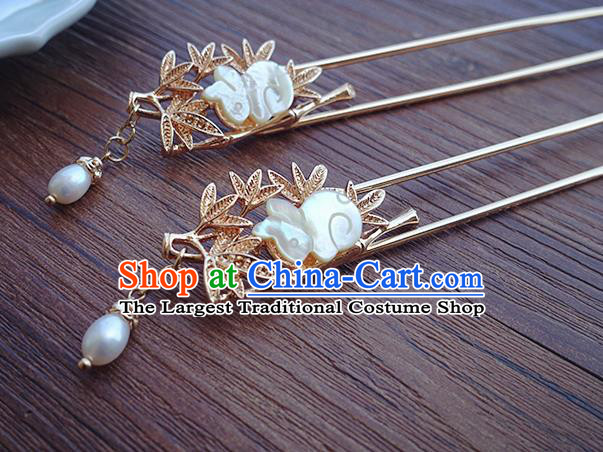 Chinese Classical Shell Rabbit Hair Stick Handmade Hanfu Hair Accessories Ancient Song Dynasty Empress Golden Hairpins