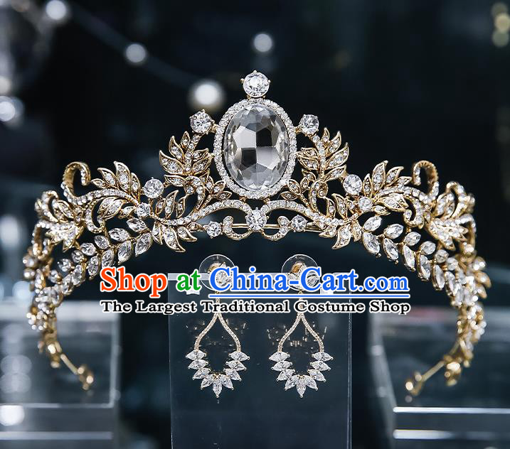 Handmade Baroque Wedding Bride Golden Royal Crown Classical Jewelry Accessories European Princess Zircon Hair Accessories