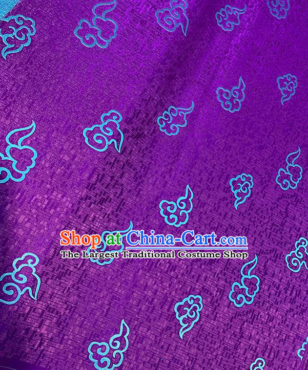 Chinese Traditional Clouds Pattern Deep Purple Silk Fabric Brocade Drapery Tang Suit Damask Material