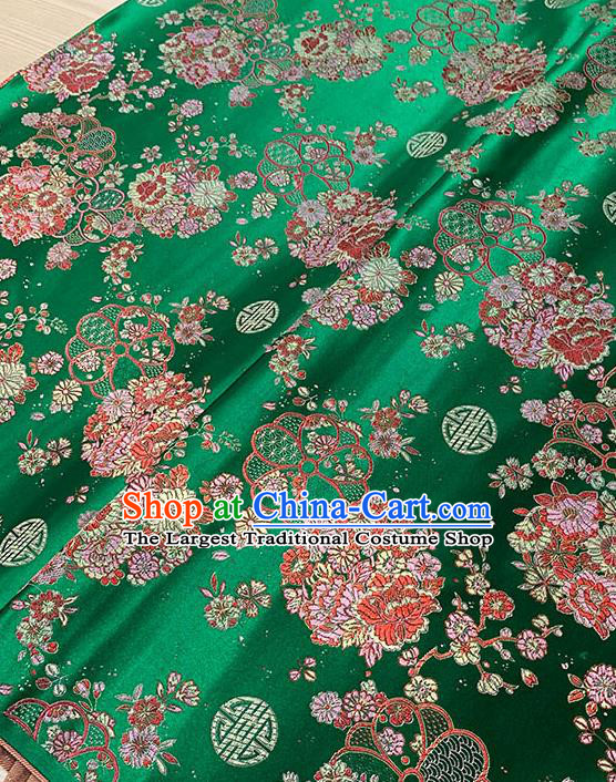 Chinese Traditional Daisy Pattern Green Silk Fabric Brocade Drapery Tang Suit Damask Material