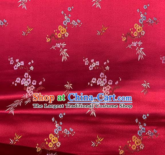 Chinese Traditional Plum Bamboo Pattern Red Silk Fabric Brocade Drapery Cheongsam Damask Material