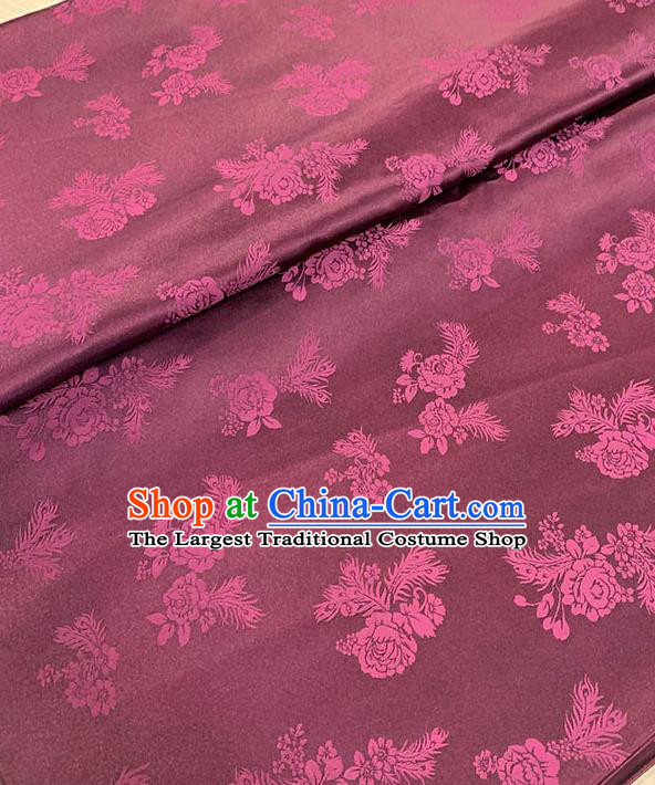 Chinese Traditional Peony Pattern Silk Fabric Tang Suit Damask Material Purplish Red Brocade Drapery