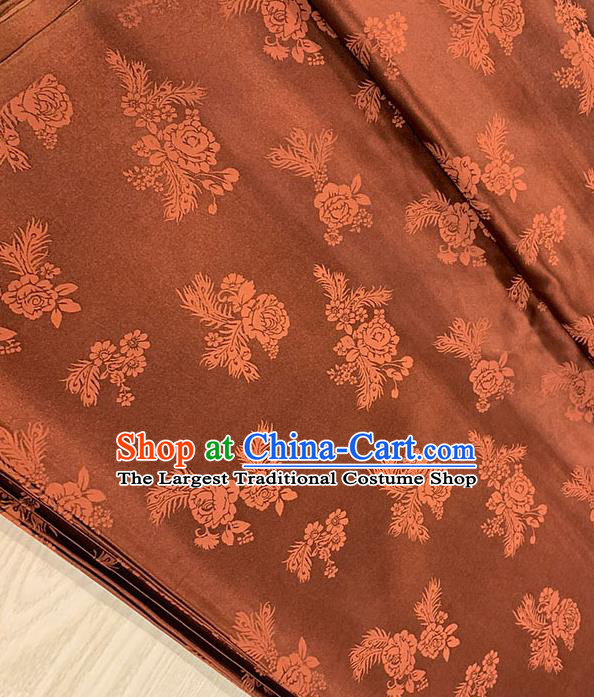 Chinese Traditional Peony Pattern Silk Fabric Tang Suit Damask Material Brown Brocade Drapery