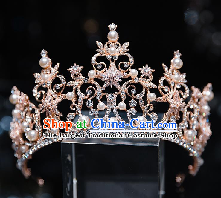 Handmade Baroque Golden Royal Crown Wedding Hair Accessories Classical European Bride Crystal Headwear