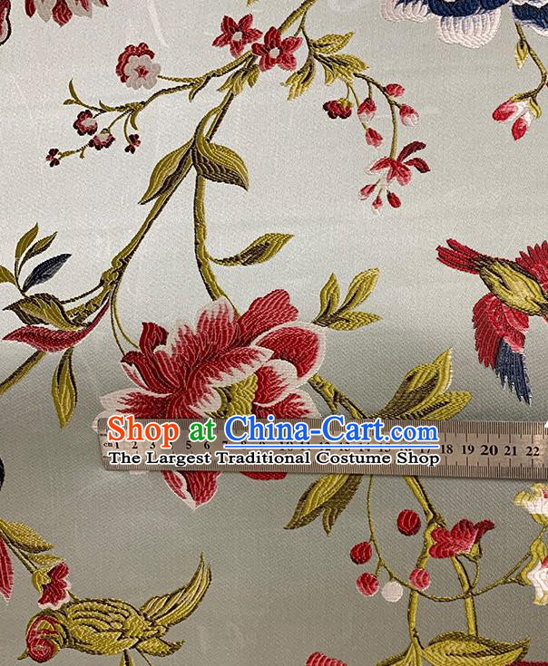 Chinese Traditional Peony Birds Pattern Beige Silk Fabric Brocade Drapery Hanfu Dress Damask Material