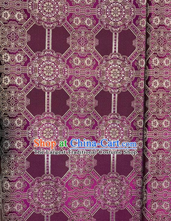 Chinese Traditional Gesang Flowers Pattern Wine Red Silk Fabric Brocade Drapery Tibetan Robe Damask Material