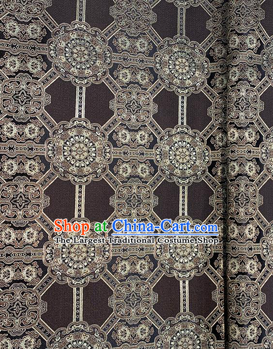 Chinese Traditional Gesang Flowers Pattern Black Silk Fabric Brocade Drapery Tibetan Robe Damask Material