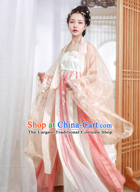 Chinese Ancient Imperial Concubine Hanfu Apparels Traditional Tang Dynasty Palace Women Cape and Embroidered Dress Historical Costumes