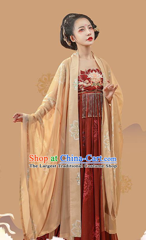 Ancient Chinese Tang Dynasty Court Woman Dress Traditional Hanfu Apparels Embroidered Historical Costumes Full Set