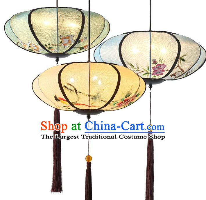 Chinese Traditional Ink Painting Palace Lanterns Handmade Ceiling Lantern New Year Classical Festive Lamp