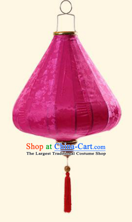 Chinese Traditional Jacquard Pattern Rosy Silk Palace Lanterns Handmade Hanging Lantern Classical Festive New Year Tulip Lamp