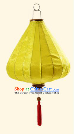 Chinese Traditional Jacquard Pattern Yellow Silk Palace Lanterns Handmade Hanging Lantern Classical Festive New Year Tulip Lamp