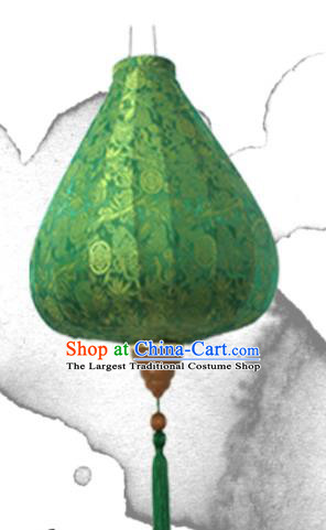 Chinese Traditional Pattern Green Silk Palace Lanterns Handmade Hanging Lantern Classical Festive New Year Onion Lamp