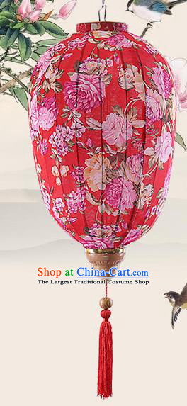 Chinese Traditional Printing Peony Red Palace Lanterns Handmade Hanging Lantern Classical Festive New Year Lamp