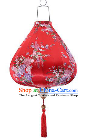 Chinese Traditional Printing Daffodil Red Palace Lanterns Handmade Hanging Lantern Classical Festive New Year Satin Lamp