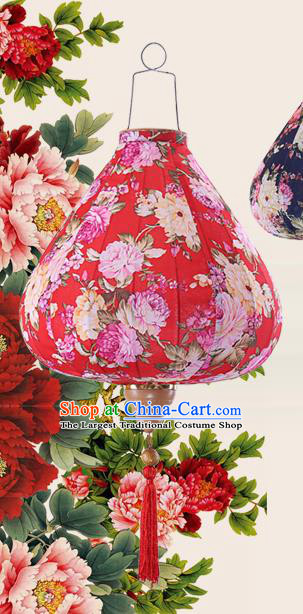 Chinese Traditional Printing Roses Red Palace Lanterns Handmade Hanging Lantern Classical Festive New Year Satin Lamp