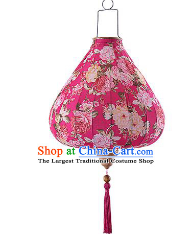 Chinese Traditional Printing Roses Rosy Palace Lanterns Handmade Hanging Lantern Classical Festive New Year Satin Lamp