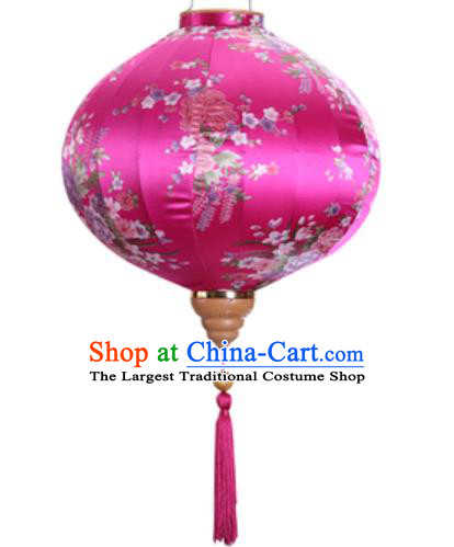 Chinese Handmade Printing Flowers Rosy Satin Palace Lanterns Traditional New Year Hanging Lantern Classical Mid Autumn Festival Lamp