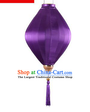 Chinese Handmade Purple Satin Palace Lanterns Traditional Festive Hanging Lantern New Year Classical Jacquard Lamp