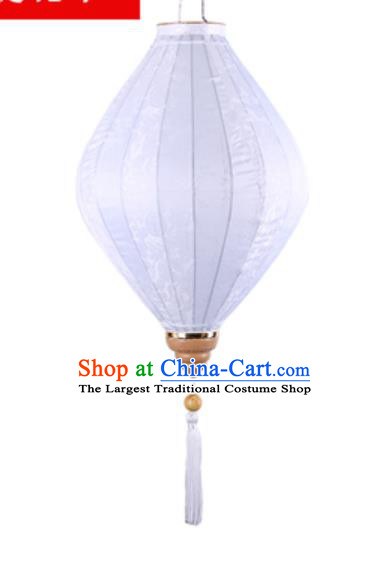 Chinese Handmade White Satin Palace Lanterns Traditional Festive Hanging Lantern New Year Classical Jacquard Cloth Lamp