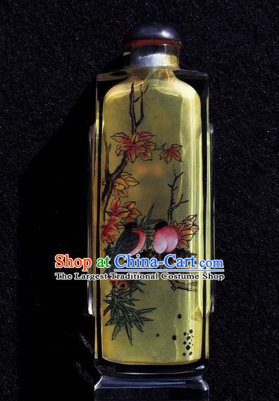 Chinese Handmade Yellow Snuff Bottle Traditional Inside Painting Plum Blossom Birds Snuff Bottles Artware