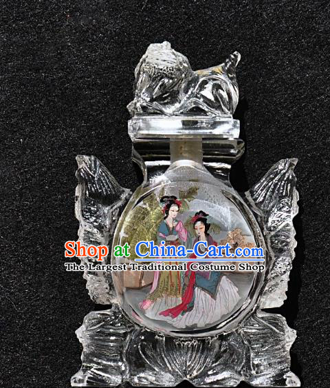 Chinese Handmade Glass Lion Snuff Bottle Traditional Inside Painting Palace Lady Snuff Bottles Artware