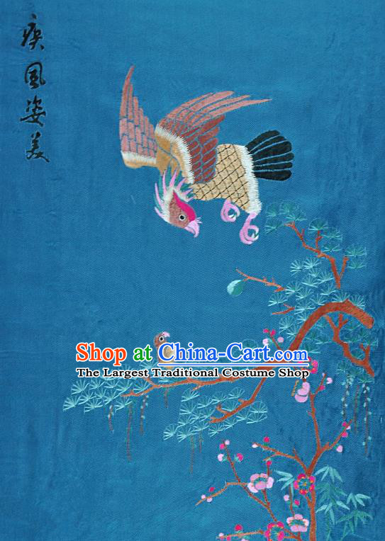 Traditional Chinese Embroidered Eagle Plum Blossom Decorative Painting Hand Embroidery Blue Picture Craft