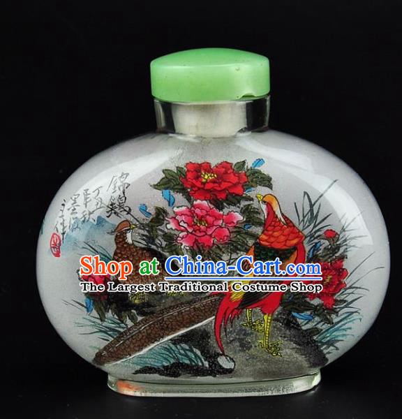 Chinese Handmade Flowers Birds Snuff Bottle Craft Traditional Inside Painting Peony Snuff Bottles Artware