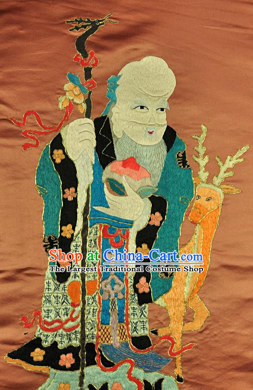 Traditional Chinese Embroidered Longevity God Decorative Painting Hand Embroidery Deer Silk Picture Craft