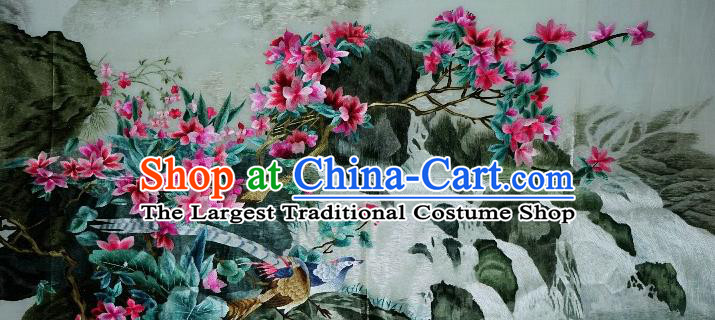 Traditional Chinese Embroidered Yulan Magnolia Decorative Painting Hand Embroidery Golden Pheasant Silk Picture Craft