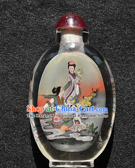 Chinese Handmade Glass Snuff Bottle Craft Traditional Inside Painting Peach Goddess Snuff Bottles Artware